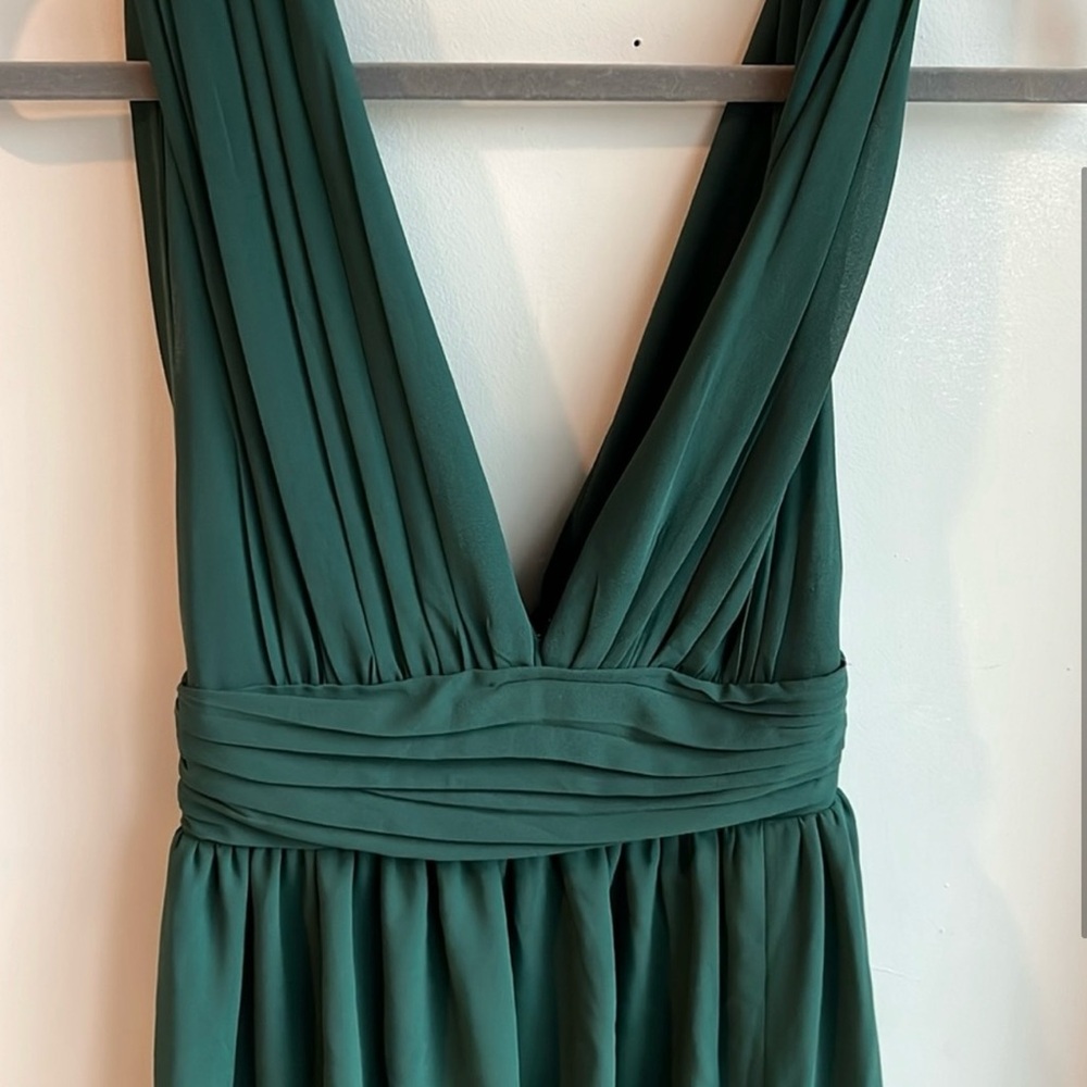 Lulu's Green A-Line Plunge Dress - Picture 2 of 3